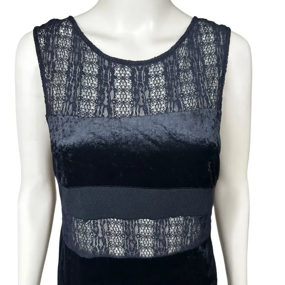 Free People Crushed Velvet Sheer Lace Blue Maxi Dress Large Fairy Witchy Gothic - Picture 5 of 16